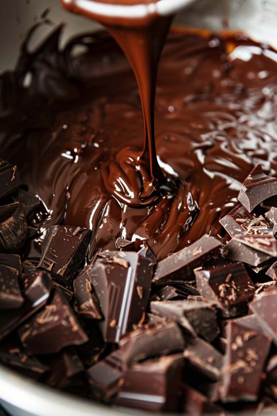 Chopping dark chocolate into pieces and melting it in a double boiler for avocado chocolate mousse