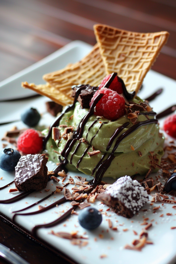 Delicious and creamy avocado chocolate mousse topped with fresh berries and nuts, served in a clear glass bowl