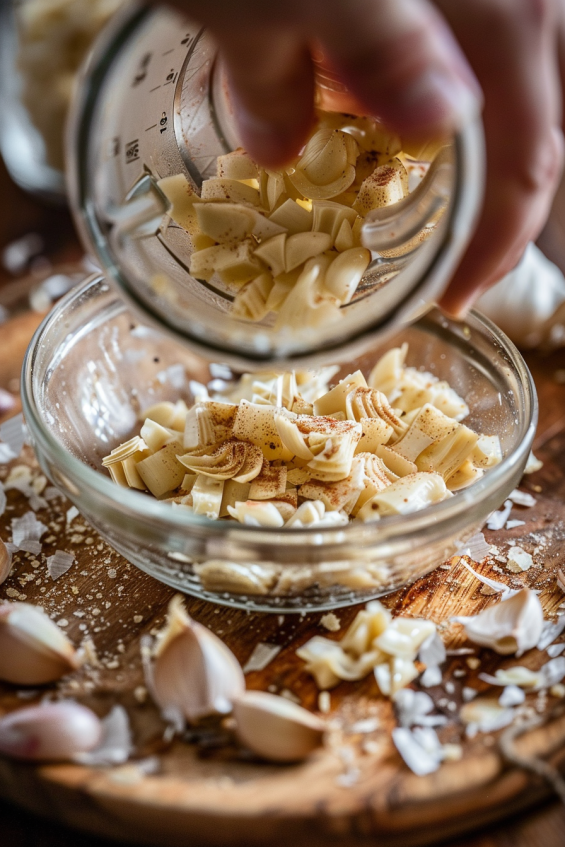 Roasting garlic cloves in olive oil and preparing artichokes for the spread