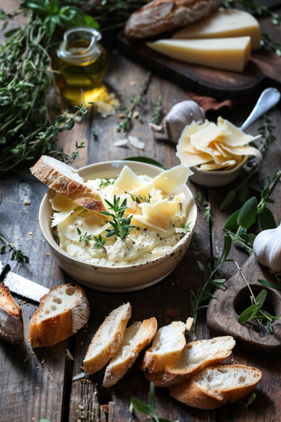 Finished roasted garlic and artichoke spread in a bowl, ready to serve