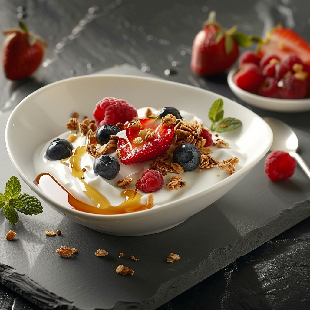 Quick and easy 5-minute berry yogurt bowl with Greek yogurt, fresh berries, and granola