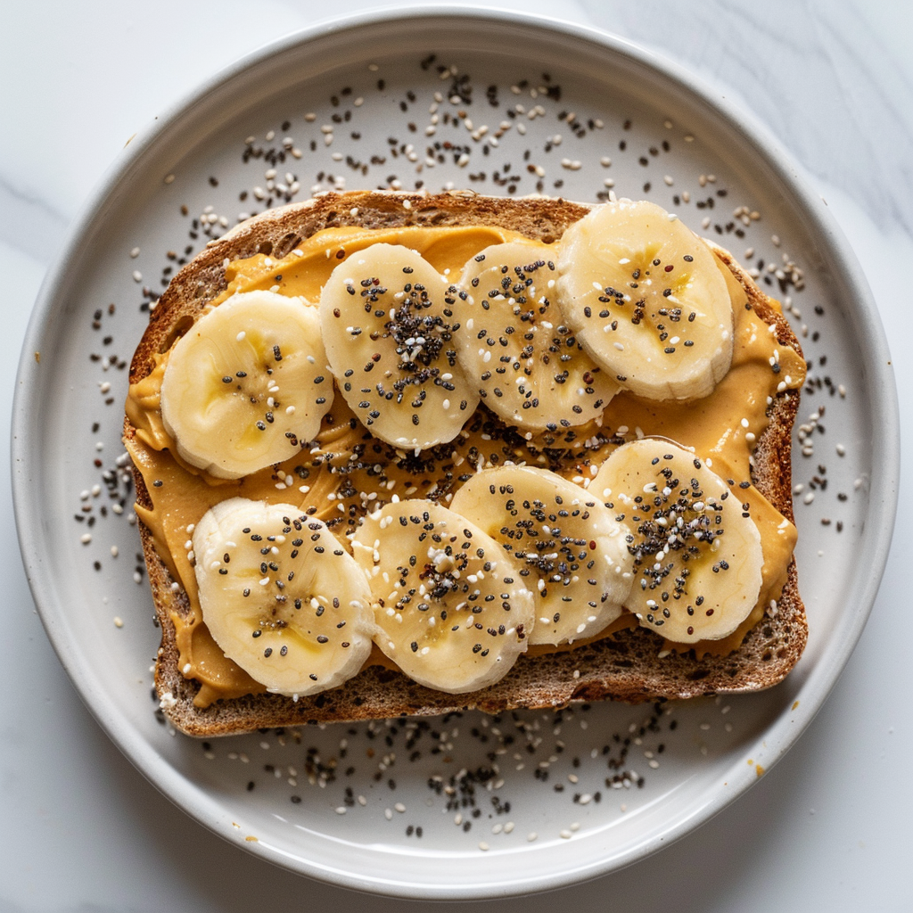 Energy-boosting peanut butter banana toast with chia seeds for a quick healthy snack