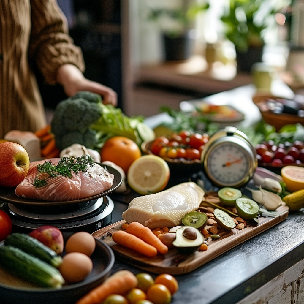 A person focusing on healthy food instead of a scale, representing sustainable weight loss habits.