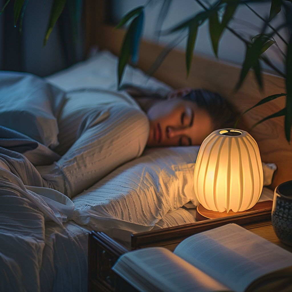 A person peacefully sleeping in a calm, dimly lit bedroom, emphasizing the role of sleep in weight loss