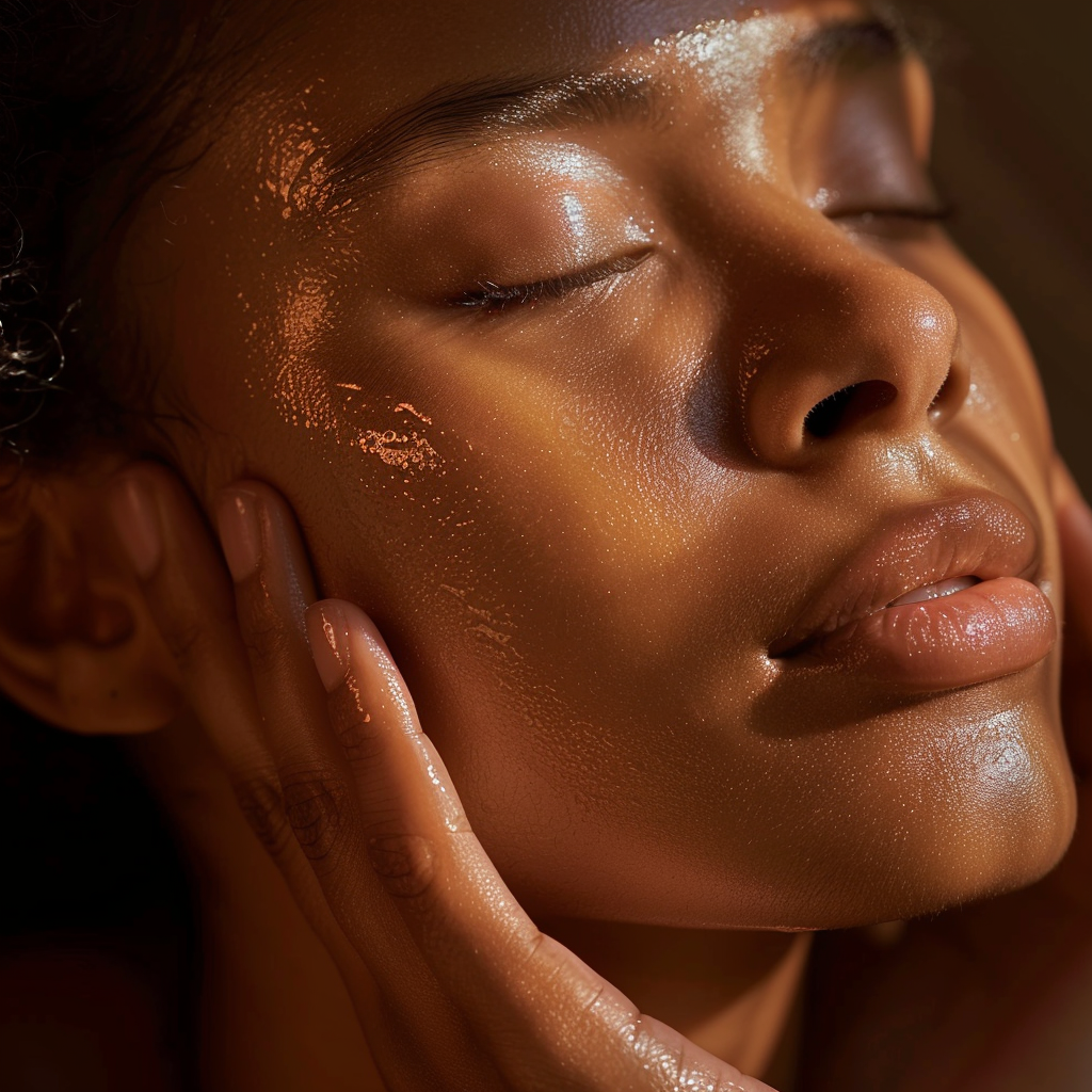 A person applying a glowing Vitamin C serum, with smoother, brighter skin after use